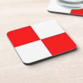 Uniform rood wit gevist vierkant onderzetter (Linkerzijde)