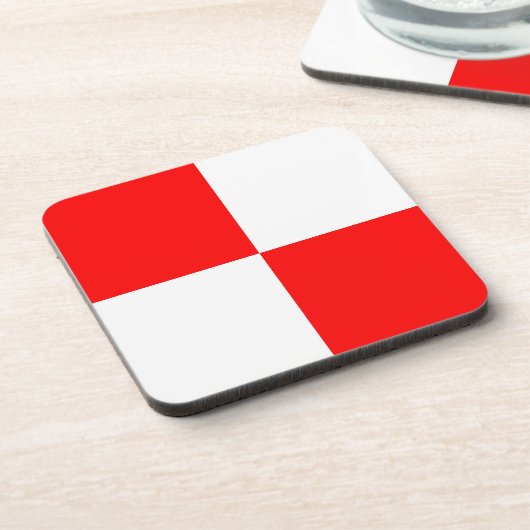 Uniform rood wit gevist vierkant onderzetter (Linkerzijde)