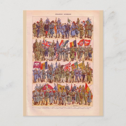  uniformen van de Eerste Wereldoorlog Briefkaart (Voorkant)