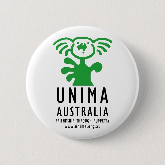 UNIMA Australia Badge WHITE Ronde Button 5,7 Cm (Voorkant)