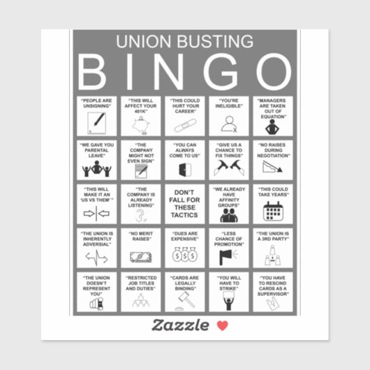 Union Busting Bingo Sticker (Vel)