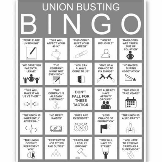 Union Busting Bingo Sticker (Voorkant)