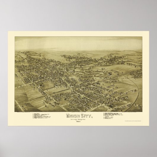 Union City, PA Panoramic Map - 1895 Poster (Voorkant)