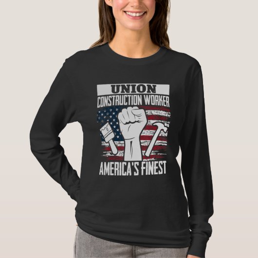 Union Construction Worker American USA Flag 4th of T-shirt (Voorkant)