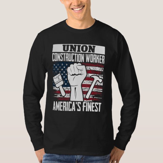 Union Construction Worker American USA Flag 4th of T-shirt (Voorkant)