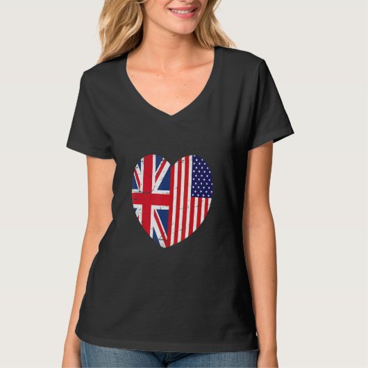 Union Jack and Unites States of America Flag Retro T-shirt (Voorkant)