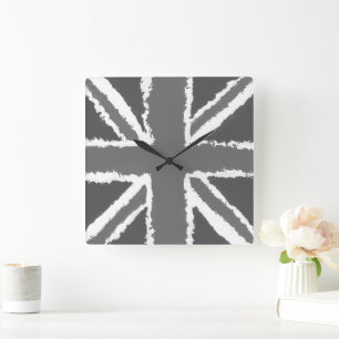 Union Jack Art Grijze Tonen Muur Opgezet Vierkante Klok