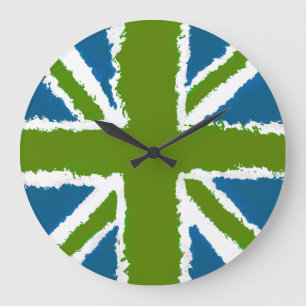Union Jack Art Groene Blauwgroen tinten Wall Art Grote Klok