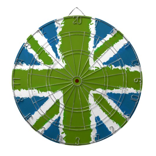 Union Jack Art Groene Blauwgroen Tonen Bar Spellet Dartbord (Voorkant)