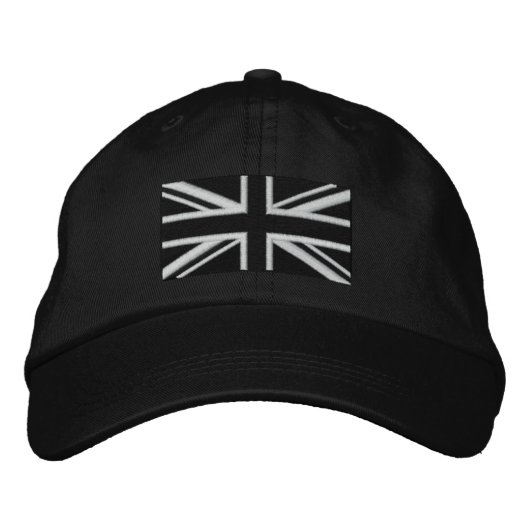 Union Jack ~ Black en White Geborduurde Pet (Voorkant)