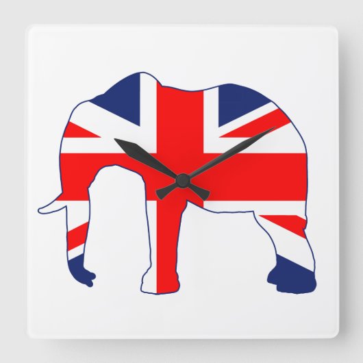Union Jack British Elephant Clock Vierkante Klok (Voorkant)