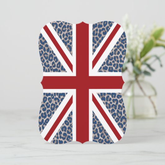 Union Jack British Flag met Blue Cheetah Print Kaart (Staand voorkant)