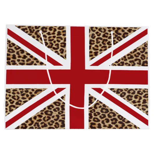Union Jack British Flag met Cheetah Print Large Cadeautasje (Achterkant)