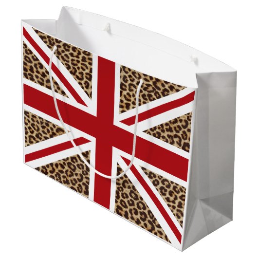 Union Jack British Flag met Cheetah Print Large Cadeautasje (Achterkant Gekanteld)