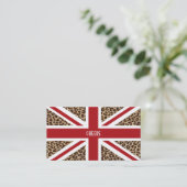 Union Jack British Flag met Cheetah Print Visitekaartje (Staand voorkant)