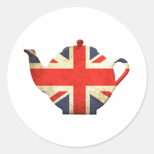 Union Jack British Teapot Ronde Sticker (Voorkant)