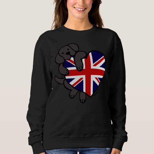 Union Jack Brits Hart Zwart Labrador Trui (Voorkant)
