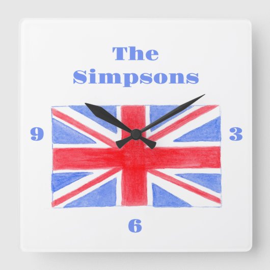 Union Jack Britse vlag Britannia Vierkante Klok (Voorkant)