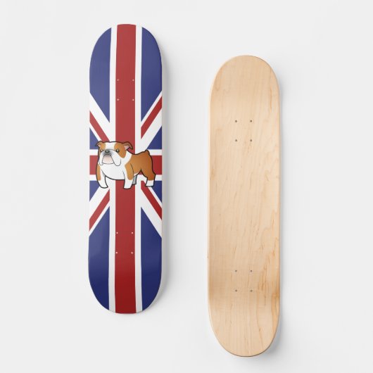 Union Jack Cartoon English Bulldog Persoonlijk Skateboard (Voorkant)