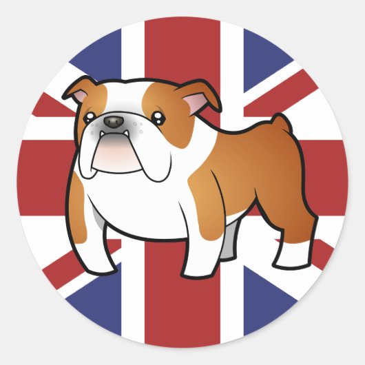 Union Jack Cartoon English Bulldog Ronde Sticker (Voorkant)