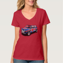 Union Jack Classic Mini Car on Dames Red T-Shirt