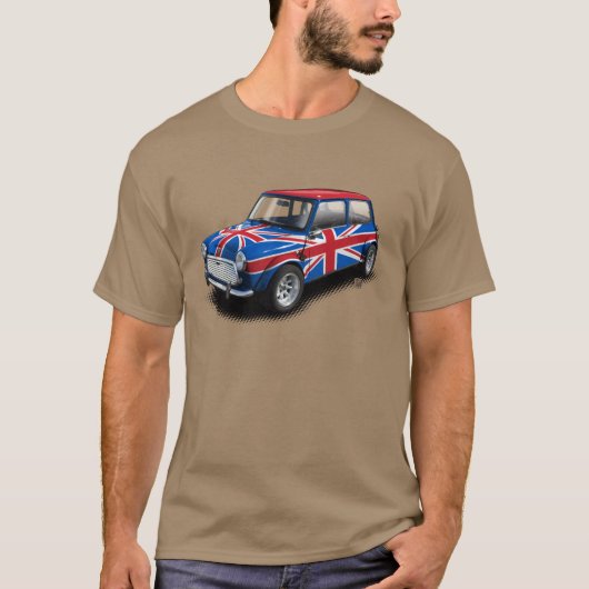 Union Jack Classic Mini Car op Tan T-Shirt (Voorkant)