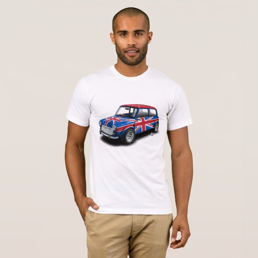 Union Jack Classic Mini Car op White T-Shirt (Voorkant volledig)