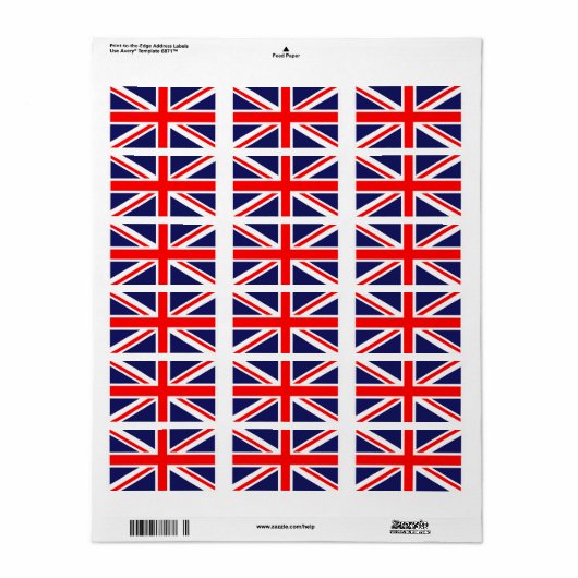 Union Jack England vlag Etiket (Full Sheet)