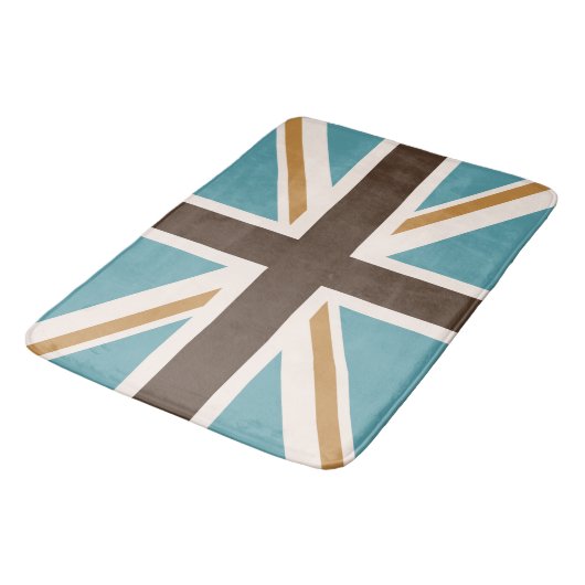 Union Jack/Flag Blauwgroen Bruin Goud Cream Badmat (Gekanteld)