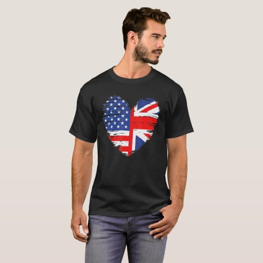 Union Jack Flag England and American Flag for Brit T-shirt (Voorkant volledig)