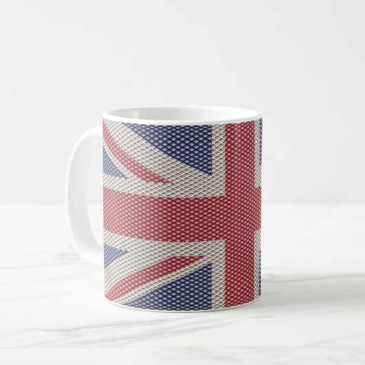Union Jack Flag Fishnet Pattern Koffiemok (Voorkant links)