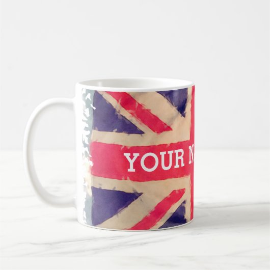 UNION JACK FLAG grunge + jouw tekst Koffiemok (Links)