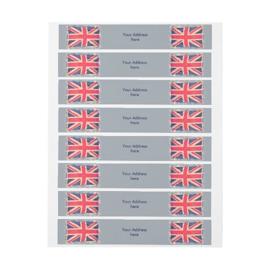 UNION JACK FLAG grunge + jouw tekst Omwikkelbaar Adreslabel (Vel)