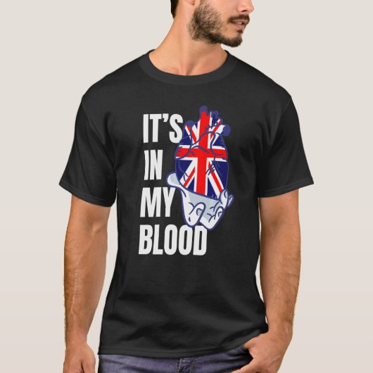 Union Jack Flag Heart Blood Veins Hand Great Brita T-shirt (Voorkant)