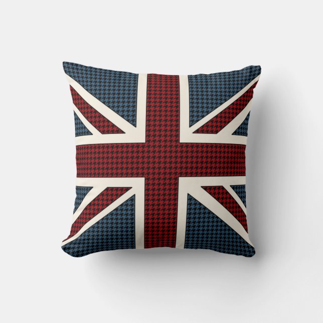 Union Jack Flag Houndstooth Kussen (Voorkant)