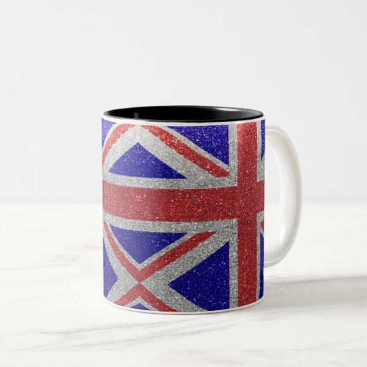 Union Jack Flag London British Glitter Home Kantoo Tweekleurige Koffiemok (Voorkant rechts)