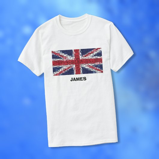 Union Jack Flag Mozaïek Design (Zwarte tekst) T-sh T-shirt