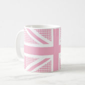 Union Jack Flag Pastel Pink Gingham Pattern Koffiemok (Voorkant links)