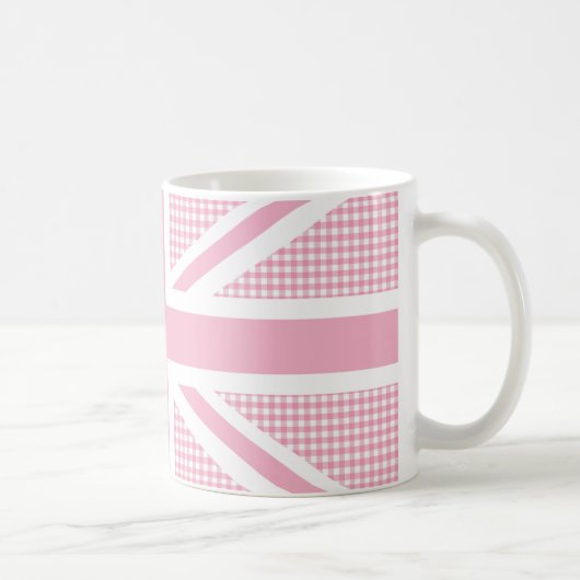 Union Jack Flag Pastel Pink Gingham Pattern Koffiemok (Rechts)
