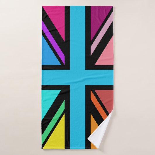 Union Jack/Flag veelkleurig + zwart ontwerp Badhanddoek (Badhanddoek)