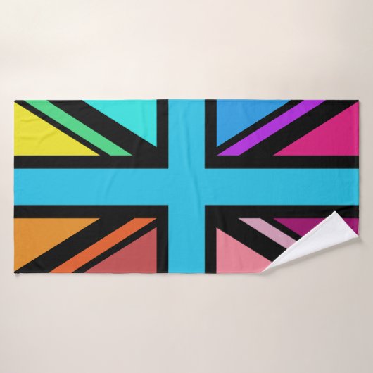 Union Jack/Flag veelkleurig + zwart ontwerp Badhanddoek (Badhanddoek)