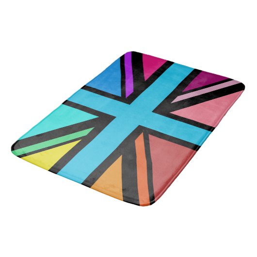 Union Jack/Flag veelkleurig + zwart ontwerp Badmat (Gekanteld)