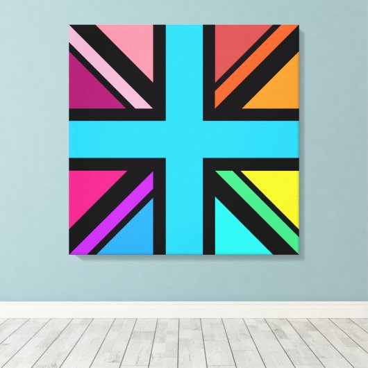 Union Jack/Flag veelkleurig + zwart ontwerp Canvas Afdruk (Insitu (Houten vloer))