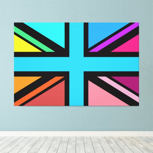Union Jack/Flag veelkleurig + zwart ontwerp Canvas Afdruk (Insitu (Houten vloer))