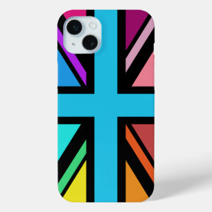 Union Jack/Flag veelkleurig + zwart ontwerp iPhone 15 Mini Hoesje