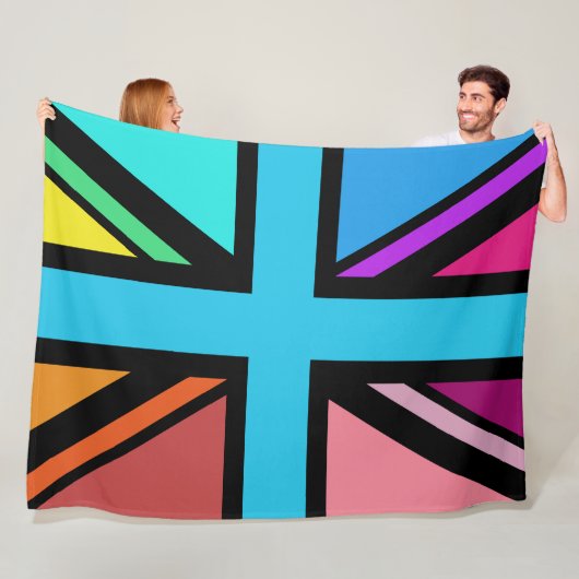 Union Jack/Flag veelkleurig + zwart ontwerp Fleece Deken (In situ)