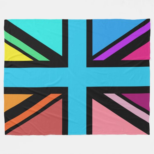 Union Jack/Flag veelkleurig + zwart ontwerp Fleece Deken (Voorkant (Horizontaal))