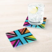 Union Jack/Flag veelkleurig + zwart ontwerp Glazen Onderzetter (Schuin)