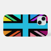 Union Jack/Flag veelkleurig + zwart ontwerp iPhone 15 Case (Achterkant horizontaal)
