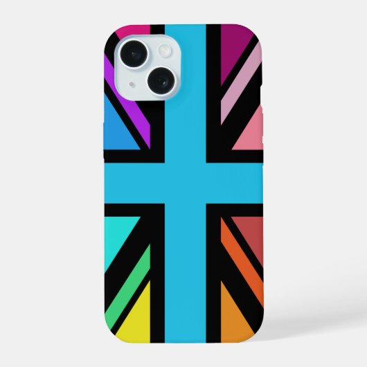 Union Jack/Flag veelkleurig + zwart ontwerp iPhone 15 Case (Achterkant)
